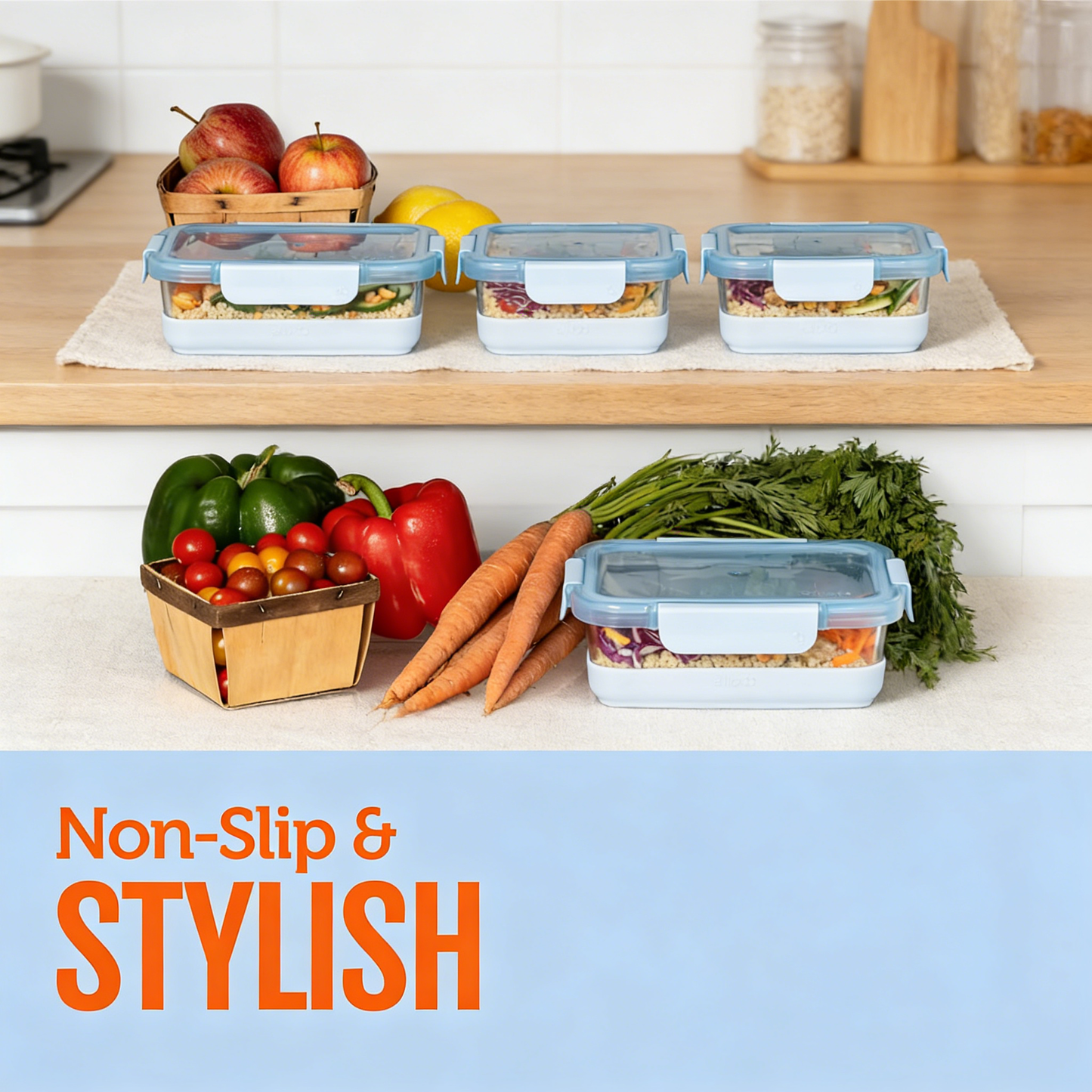 800ML Glass Food Storage Containers with Lids, Leakproof Meal Prep Containers, Oven Microwave Freezer Dishwasher Safe with Non-Slip Base