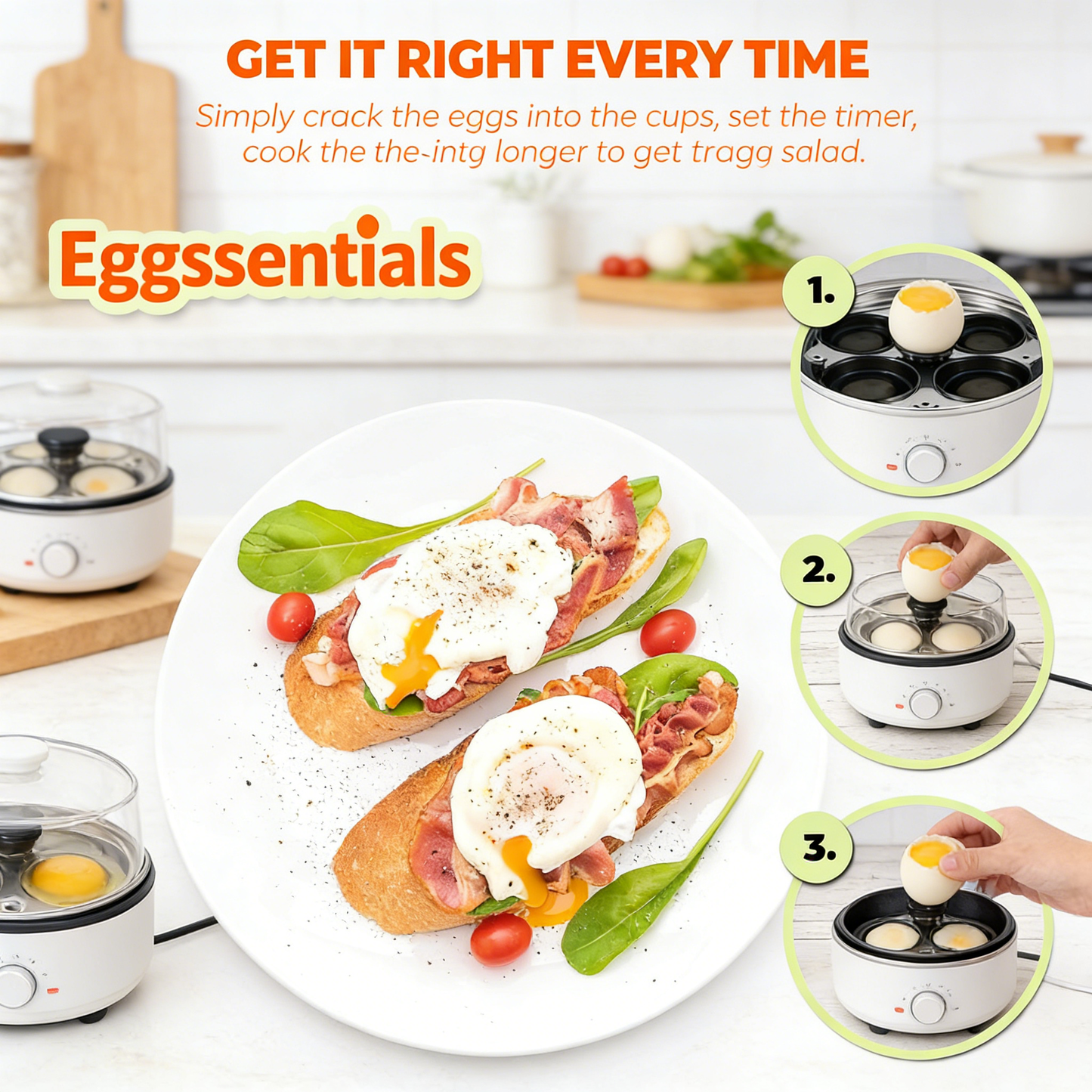 4-Cup Egg Poacher Pan with Lid, Non-Stick Egg Cooker Set with Silicone Spatula, Heat Resistant Handle for Breakfast Cooking