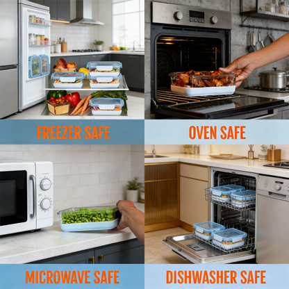 800ML Glass Food Storage Containers with Lids, Leakproof Meal Prep Containers, Oven Microwave Freezer Dishwasher Safe with Non-Slip Base