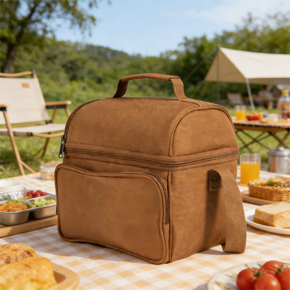 Waterproof Insulated Lunch Bag, Leakproof Cooler Tote with Dual Compartments, Portable Carry Handle & Adjustable Strap for Work Outdoor Camping