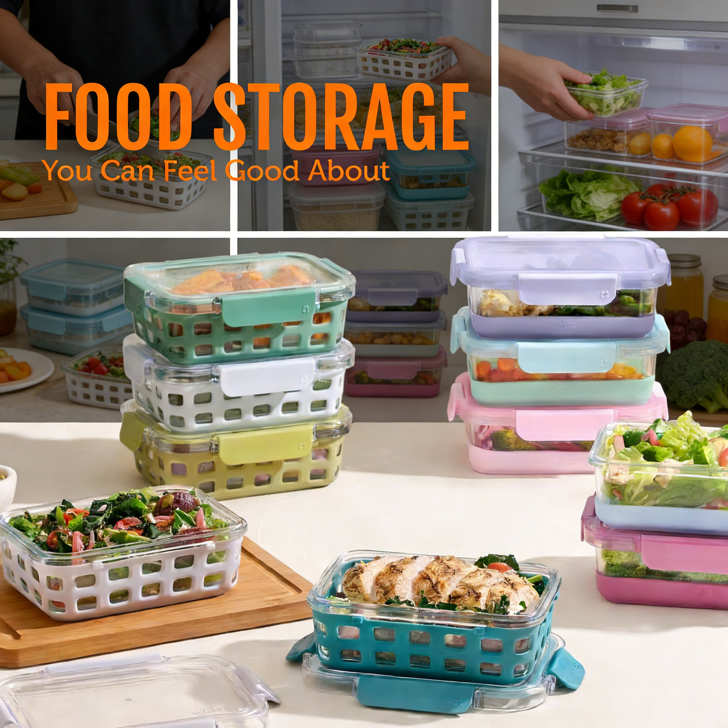 800ML Glass Food Storage Containers with Lids, Leakproof Meal Prep Containers, Oven Microwave Freezer Dishwasher Safe with Non-Slip Base