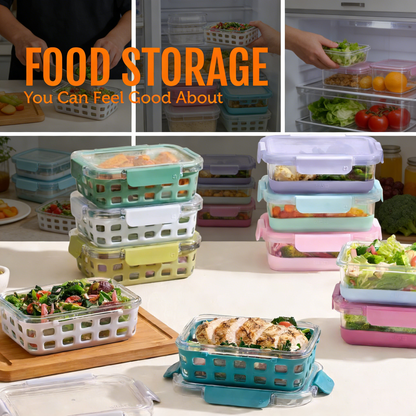 800ML Glass Food Storage Containers with Lids, Leakproof Meal Prep Containers, Oven Microwave Freezer Dishwasher Safe with Non-Slip Base