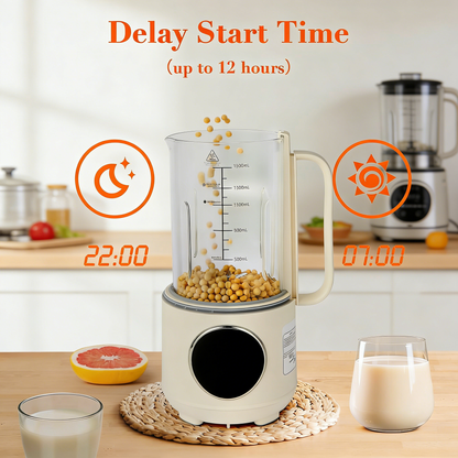 1500ML Automatic Plant Milk Machine, Multifunctional Blender with Soundproof Cover, 12 Blades, Delay Timer & Intelligent Control