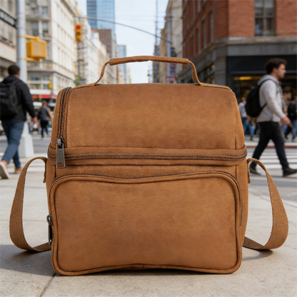 Waterproof Insulated Lunch Bag, Leakproof Cooler Tote with Dual Compartments, Portable Carry Handle & Adjustable Strap for Work Outdoor Camping