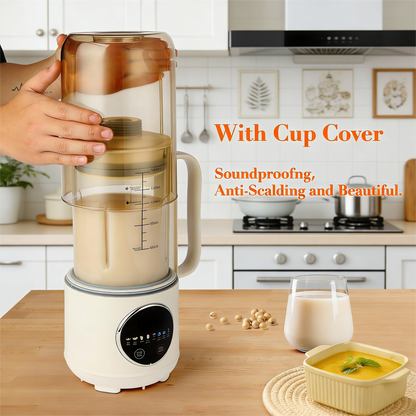 1500ML Automatic Plant Milk Machine, Multifunctional Blender with Soundproof Cover, 12 Blades, Delay Timer & Intelligent Control