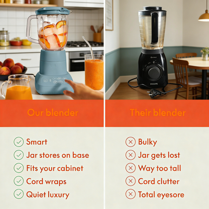 6-Cup Compact Countertop Blender, 450W Powerful Blender with Space-Saving Storage Design, Dishwasher Safe Jar for Smoothies and Shakes