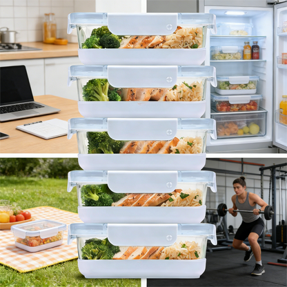 800ML Glass Food Storage Containers with Lids, Leakproof Meal Prep Containers, Oven Microwave Freezer Dishwasher Safe with Non-Slip Base