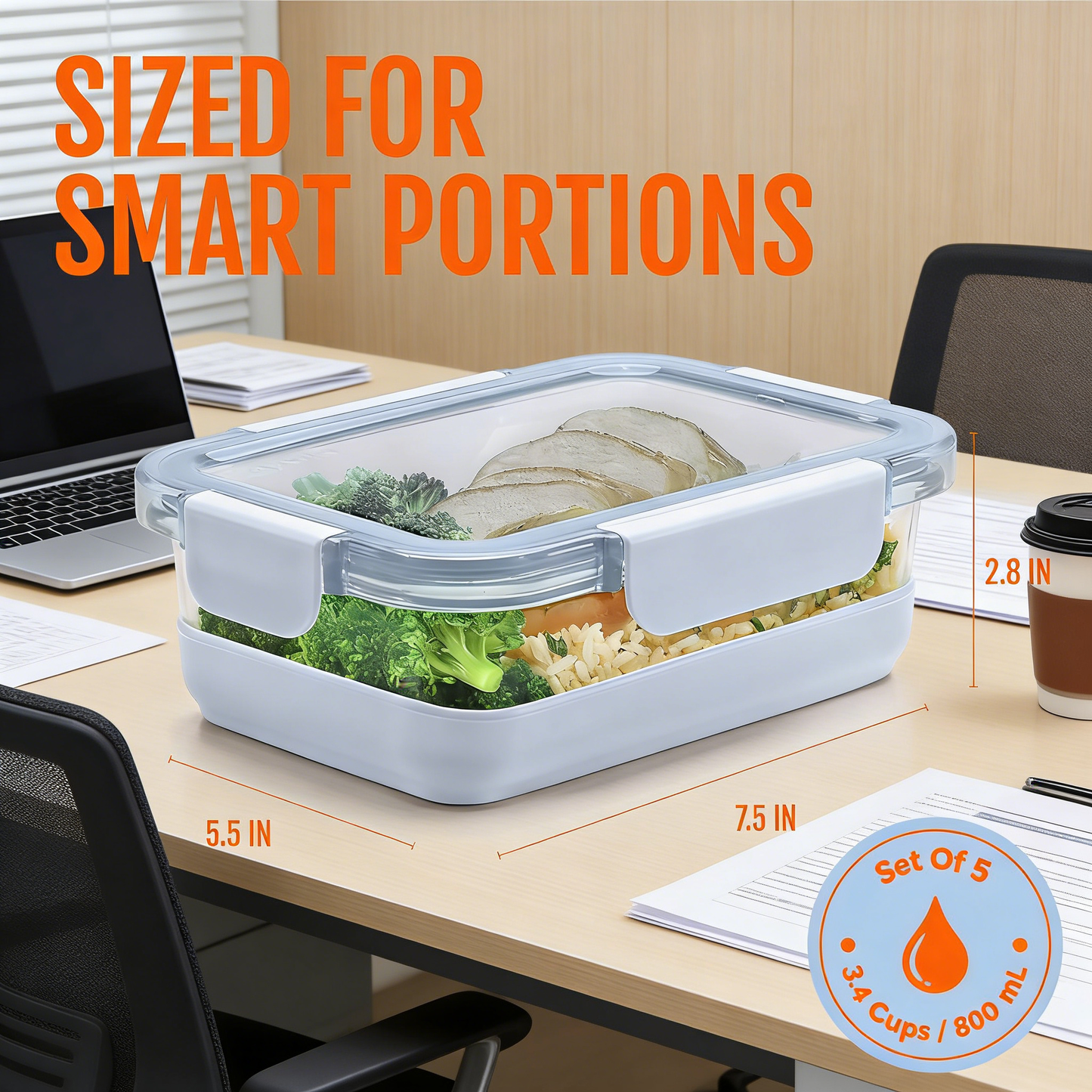 800ML Glass Food Storage Containers with Lids, Leakproof Meal Prep Containers, Oven Microwave Freezer Dishwasher Safe with Non-Slip Base