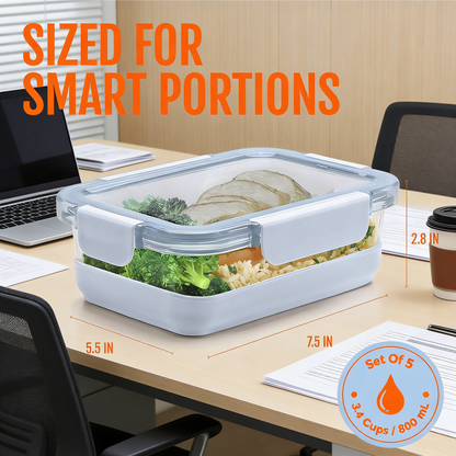 800ML Glass Food Storage Containers with Lids, Leakproof Meal Prep Containers, Oven Microwave Freezer Dishwasher Safe with Non-Slip Base