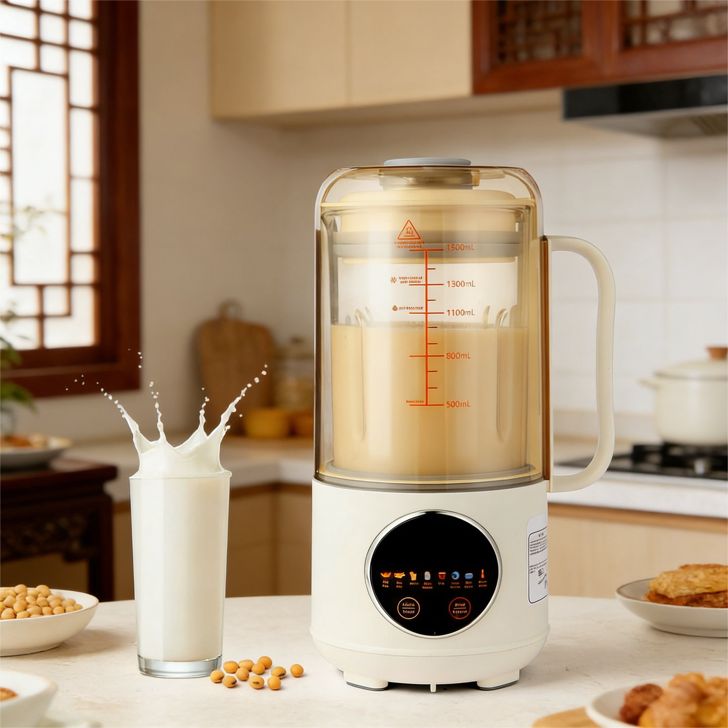 1500ML Automatic Plant Milk Machine, Multifunctional Blender with Soundproof Cover, 12 Blades, Delay Timer & Intelligent Control