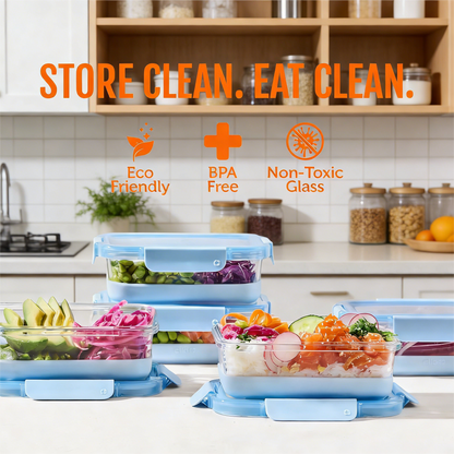 800ML Glass Food Storage Containers with Lids, Leakproof Meal Prep Containers, Oven Microwave Freezer Dishwasher Safe with Non-Slip Base