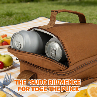 Waterproof Insulated Lunch Bag, Leakproof Cooler Tote with Dual Compartments, Portable Carry Handle & Adjustable Strap for Work Outdoor Camping